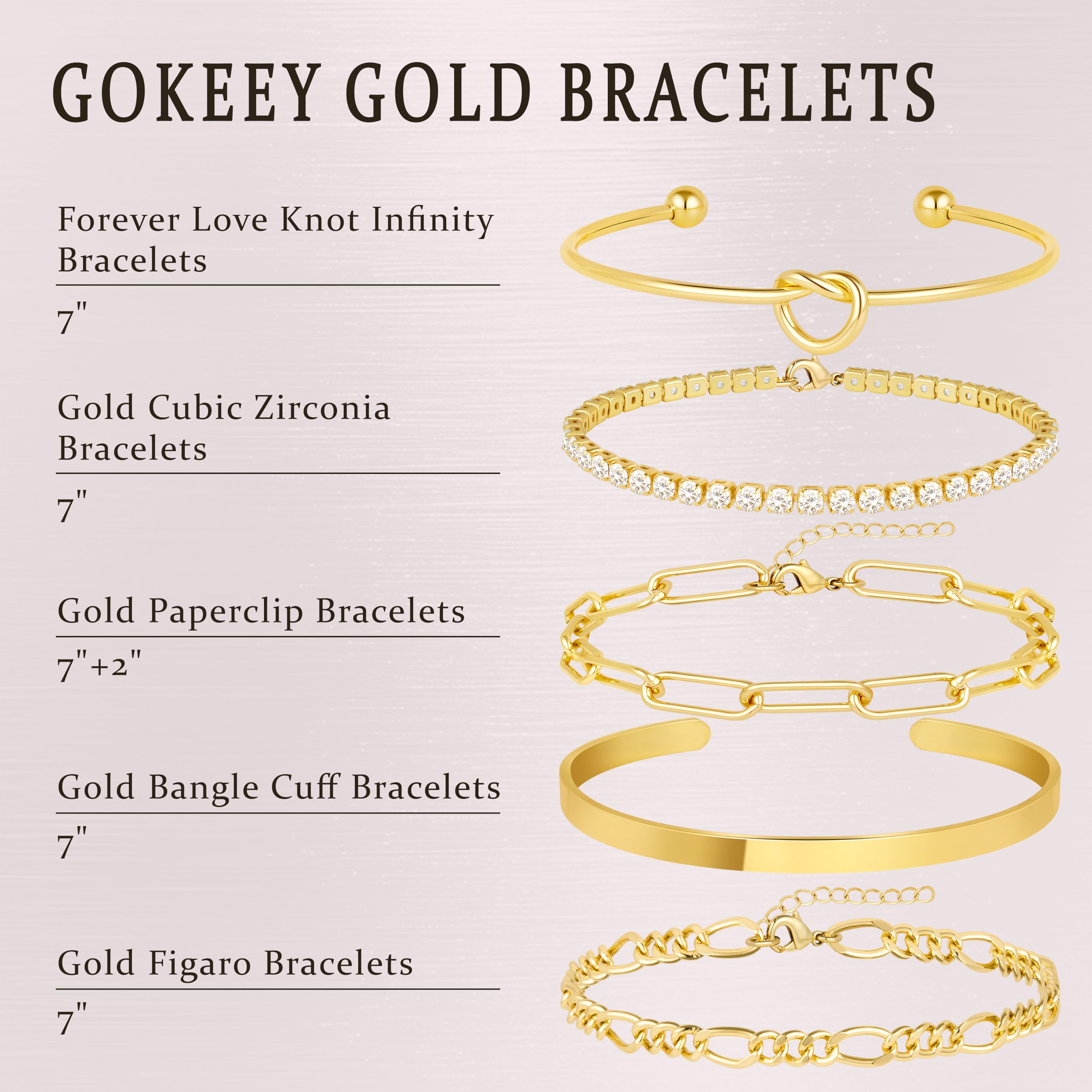 Gold Bracelets for Women Non Tarnish, 14K Gold Plated Chunky Cuff Bracelet Gold Bangles Bracelet for Women Trendy Tie Knot Cuban Rope Paperclip Beaded Bracelet Stack Jewelry Gifts