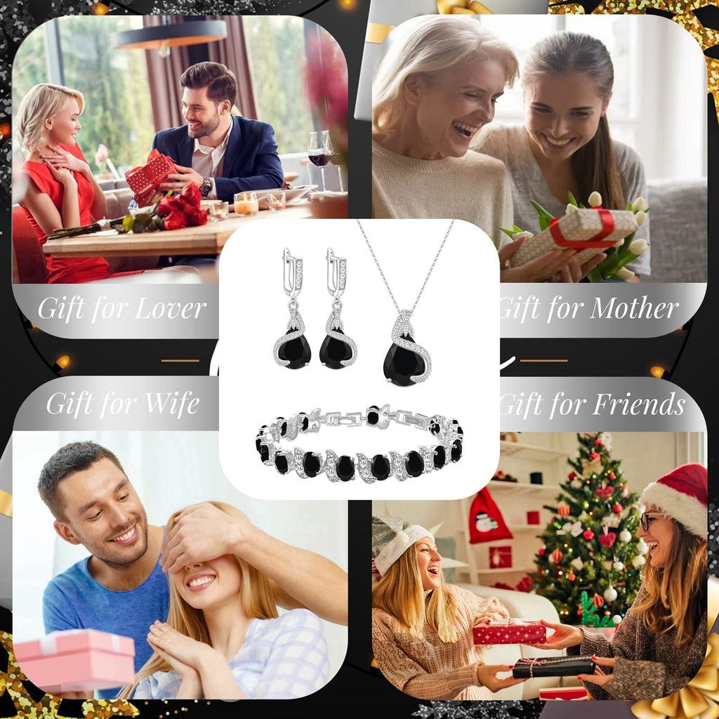 GZWHD Jewelry Set for Women Water Drop Cubic Zirconia Artificial Crystal Earrings Pendant Necklace Open Ring Tennis Bracelet Wedding Anniversary Birthday Engagement Gift for Bridesmaid Wife Girlfriend Friend