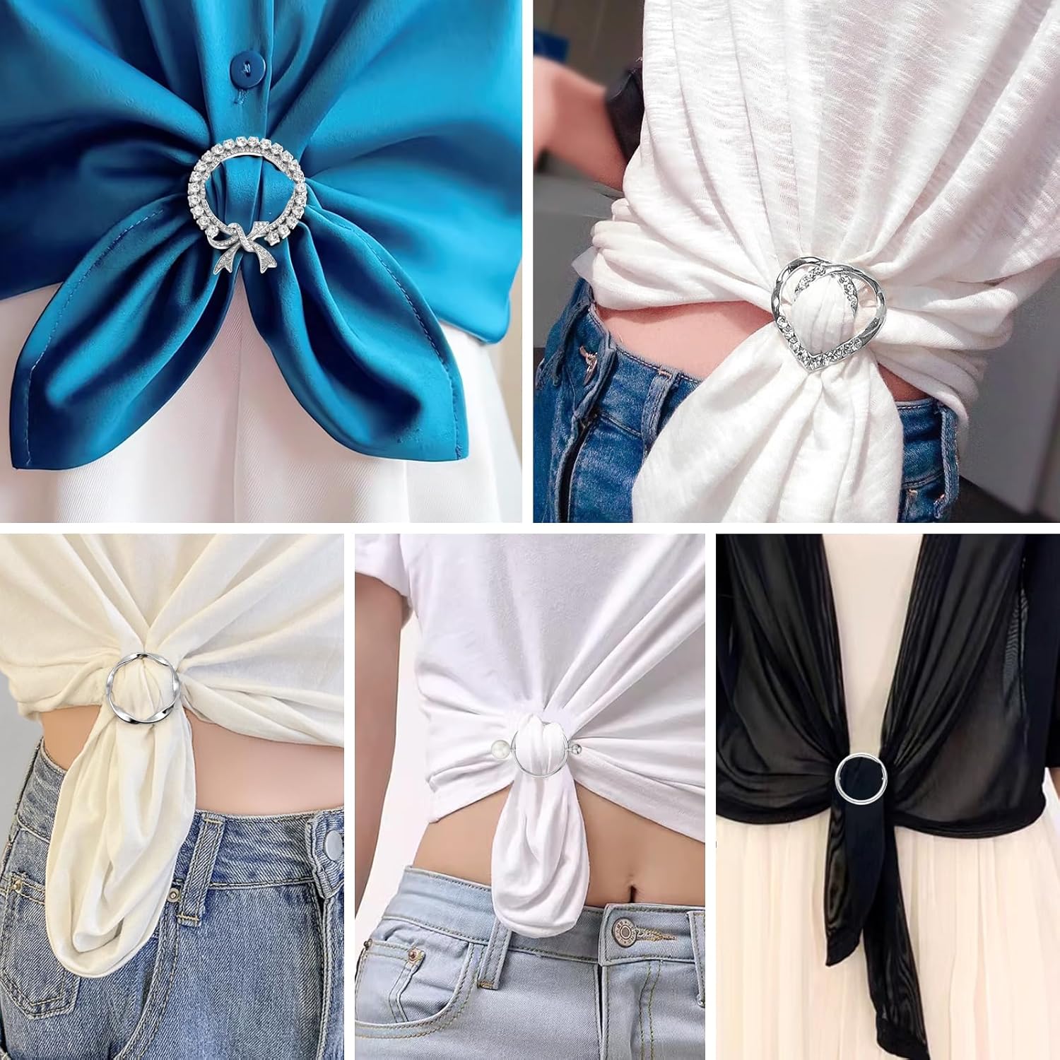 5 Pcs Scarf Ring and Slides T Shirt Tie Clips for Women Clothing Tops Side Waist Tightener Cincher Knot Holder