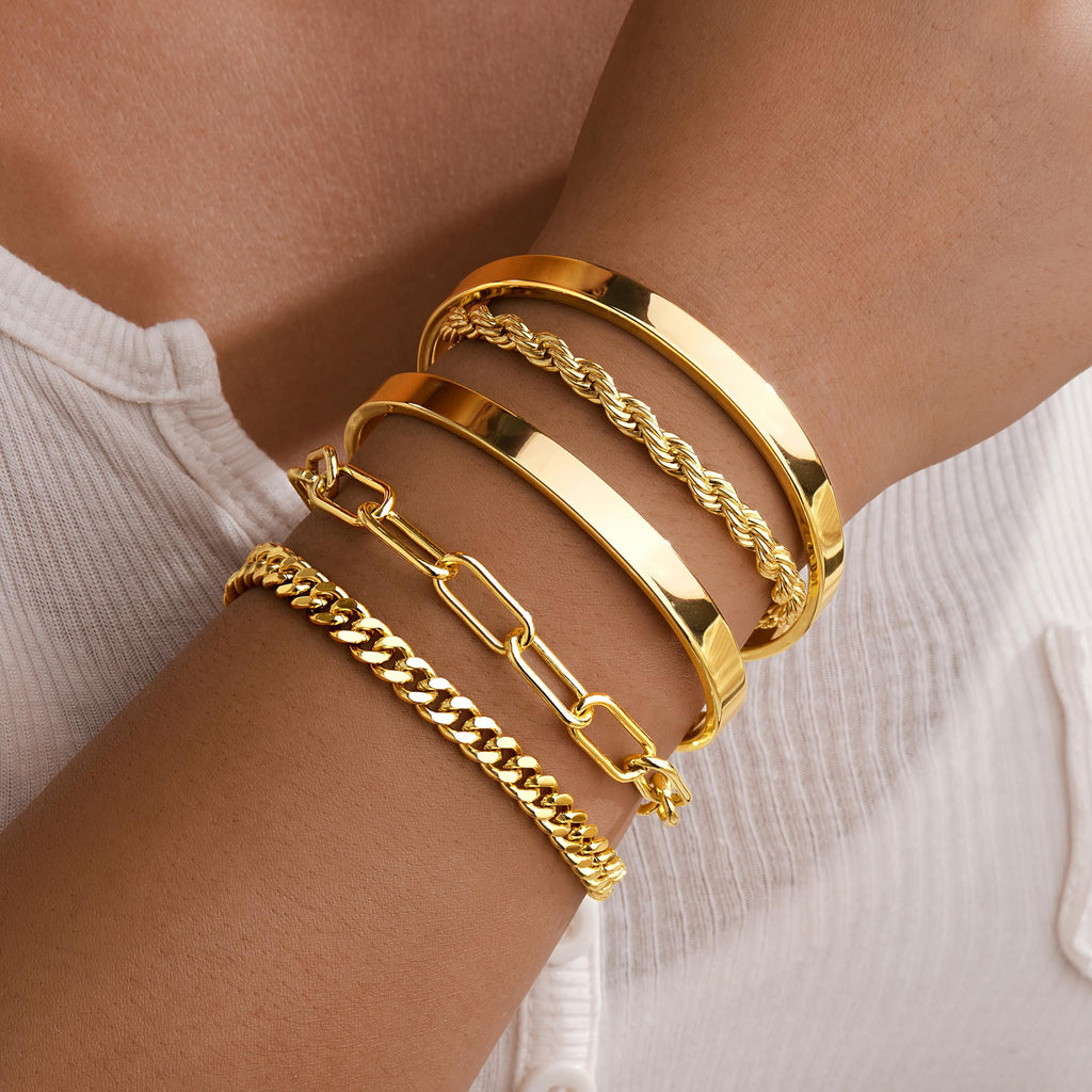 Gold Bracelets for Women Non Tarnish, 14K Gold Plated Chunky Cuff Bracelet Gold Bangles Bracelet for Women Trendy Tie Knot Cuban Rope Paperclip Beaded Bracelet Stack Jewelry Gifts