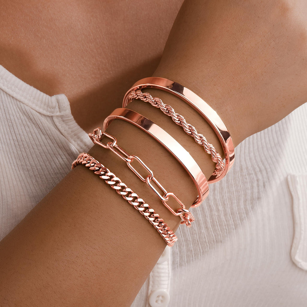 Gold Bracelets for Women Non Tarnish, 14K Gold Plated Chunky Cuff Bracelet Gold Bangles Bracelet for Women Trendy Tie Knot Cuban Rope Paperclip Beaded Bracelet Stack Jewelry Gifts