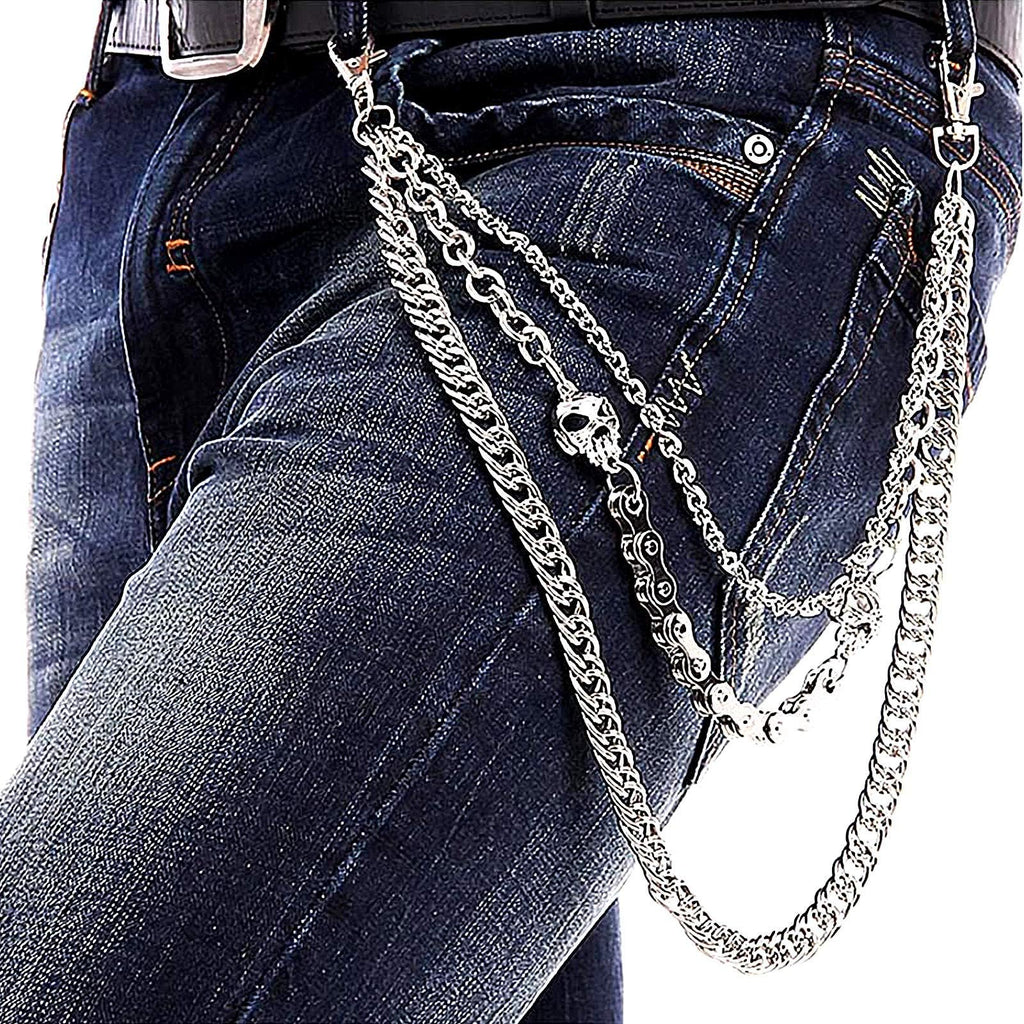 Pants Chain for Men Women,Biker Skull Chain Wallet,Long Cool EMO Punk Trousers Pocket Belt Key Chains for Hip Hop Rock Jean Gothic