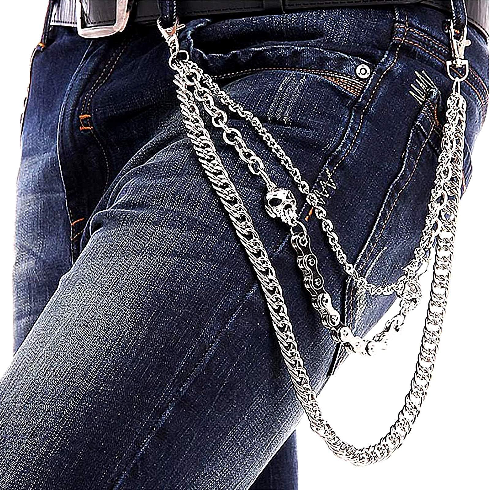 Pants Chain for Men Women,Biker Skull Chain Wallet,Long Cool EMO Punk Trousers Pocket Belt Key Chains for Hip Hop Rock Jean Gothic